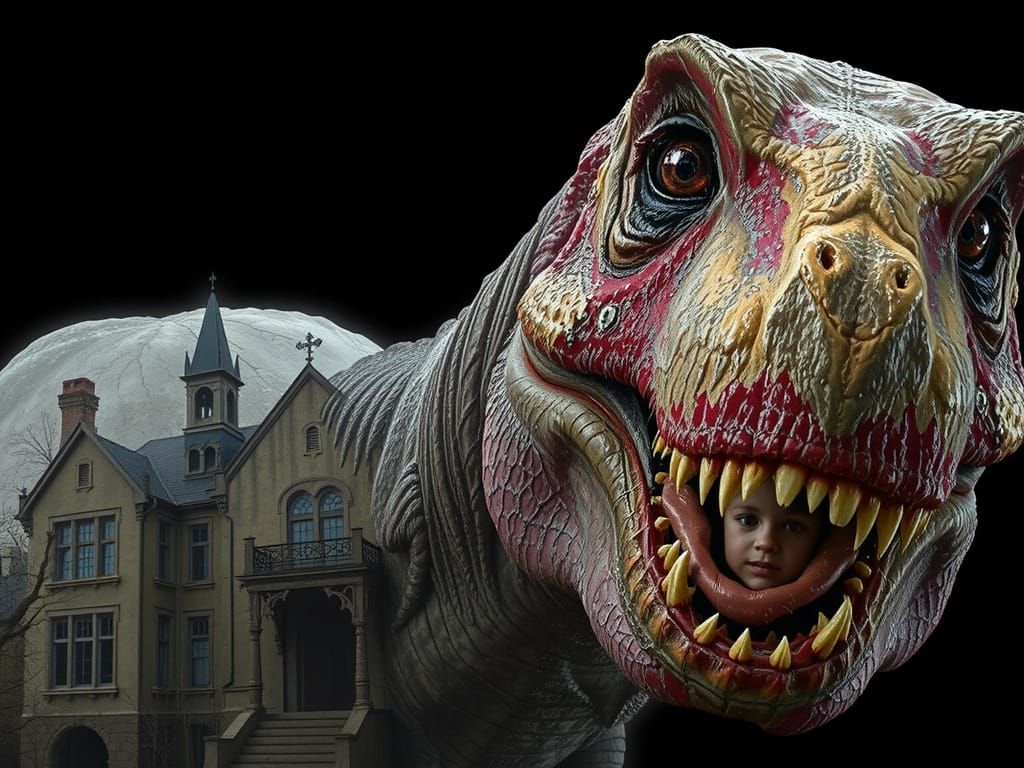 Ethereal Horror: Ghostly T. Rex Spirit Haunts Abandoned Mans...
