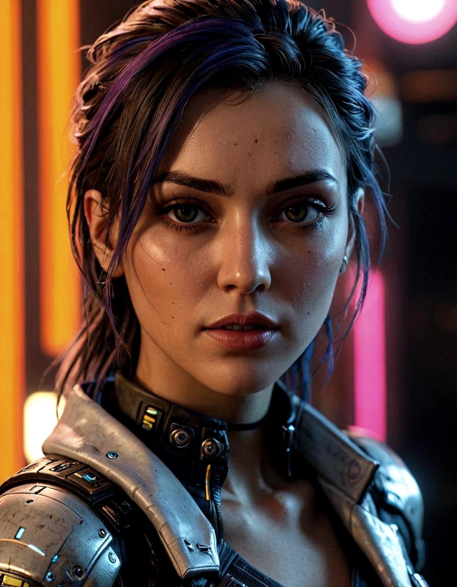 Beautiful Cyberpunk Woman in High-Definition 3D