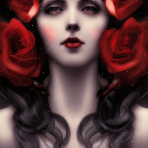 Eerie Gothic Portrait of Sad Woman with Roses