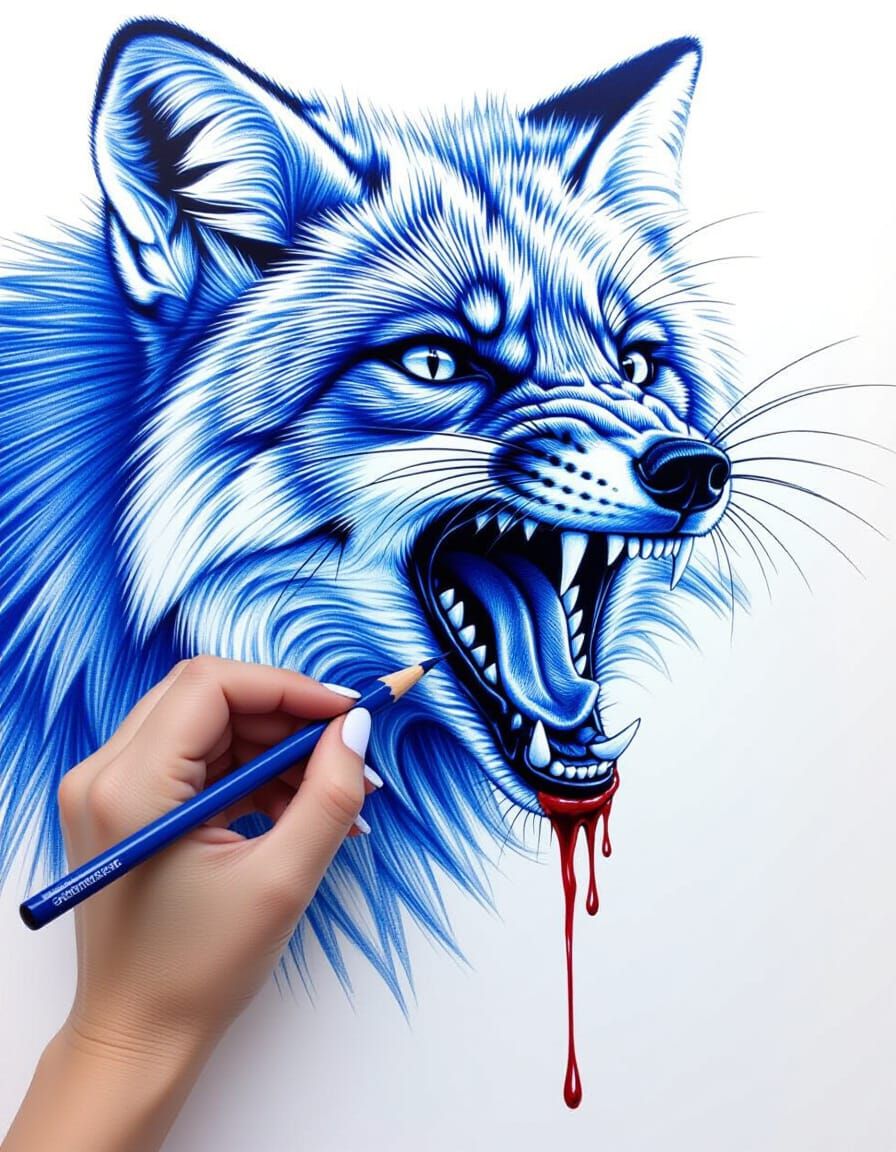 Monochrome Ink Drawing: Furious Arctic Fox Leaps from Canvas