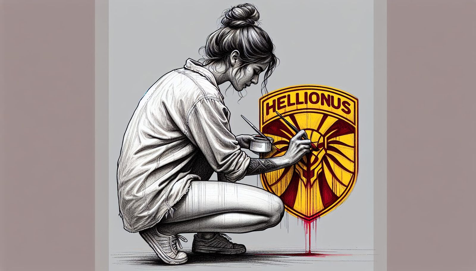 Elegant Hispanic Artist Paints Hellionus Logo in Shades of G...