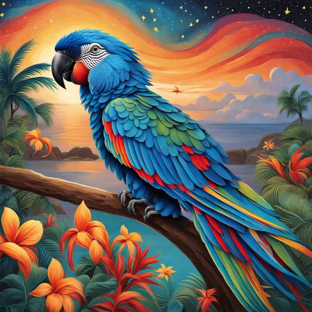 Parrot Soaring Through Starry Winds