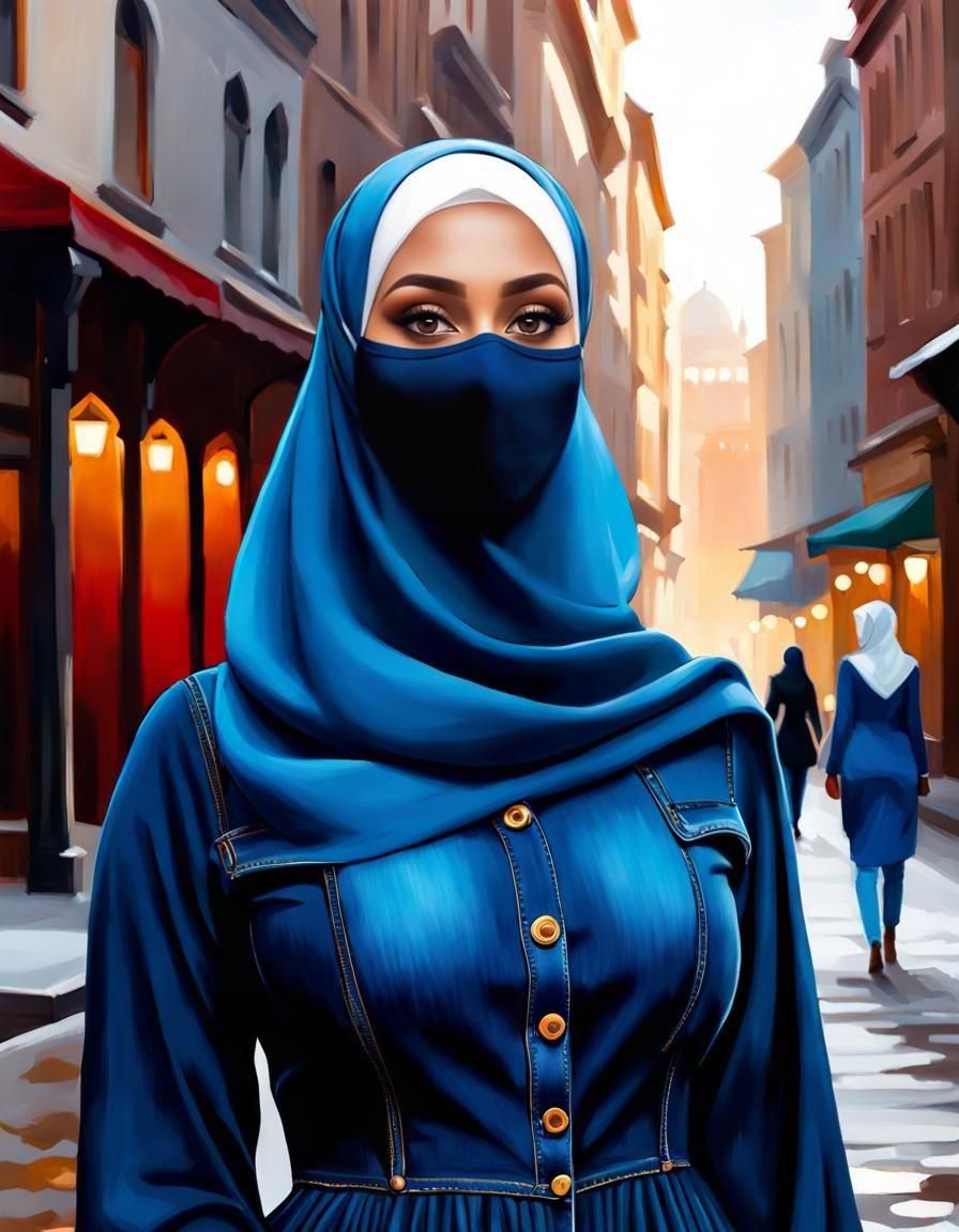 Curvy Hijabi Woman Walking in Cityscape Beauty