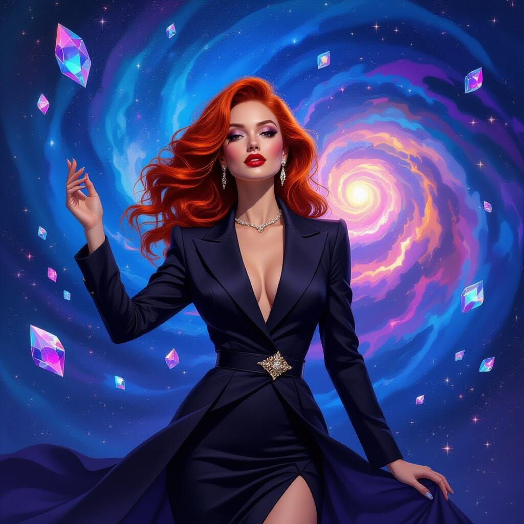 Fiery Red Hair in High Fashion Galaxy