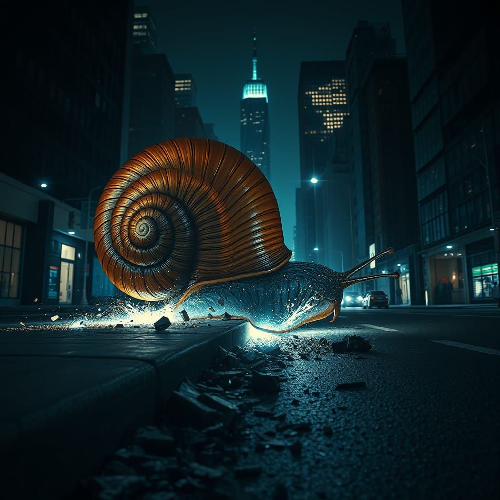 Surreal Snail Crash on a City Street