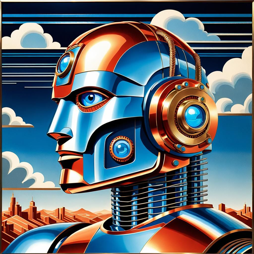 Cyborg Robot Man in 1930s Art Deco Style