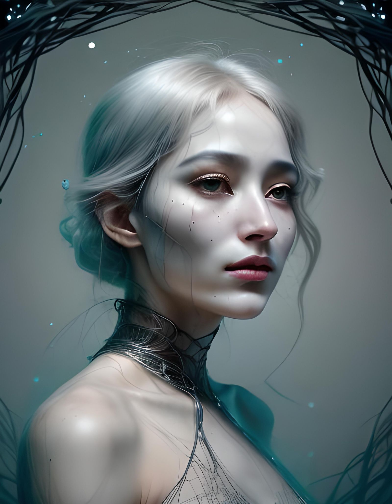 Ethereal Synthetic Beings in Dreamlike Portrait