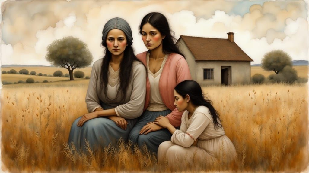 Four Generations of an Italian Family in 1890s Oil Painting