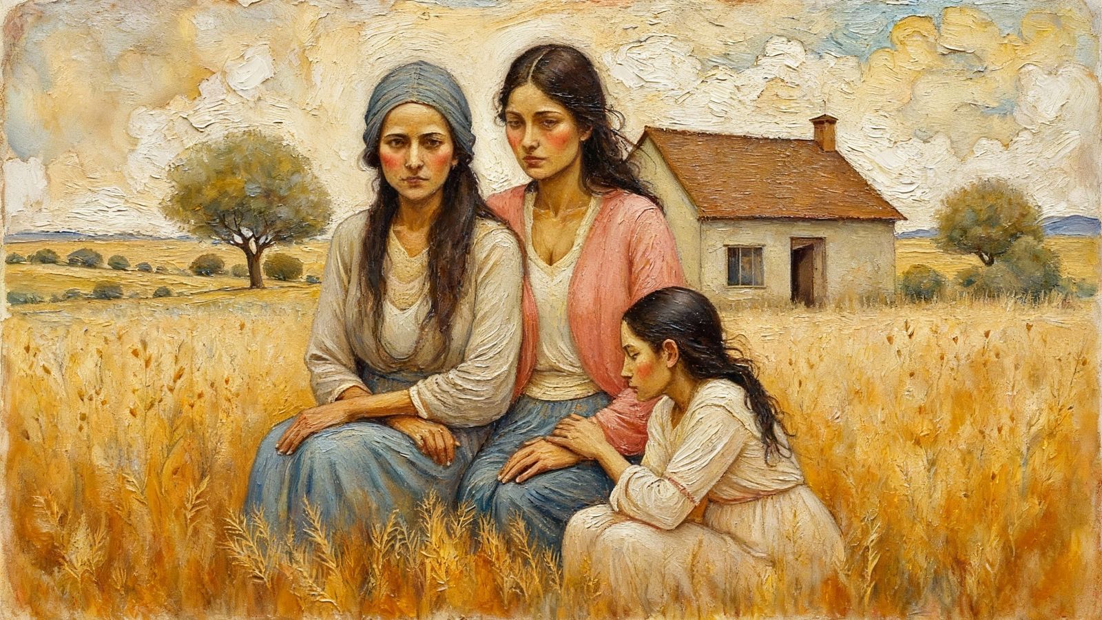 Four Generations of an Italian Family in 1890s Oil Painting