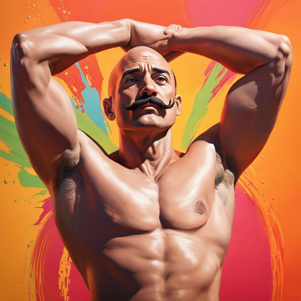 Hyperrealistic Portrait of a Bald Man with Moustache