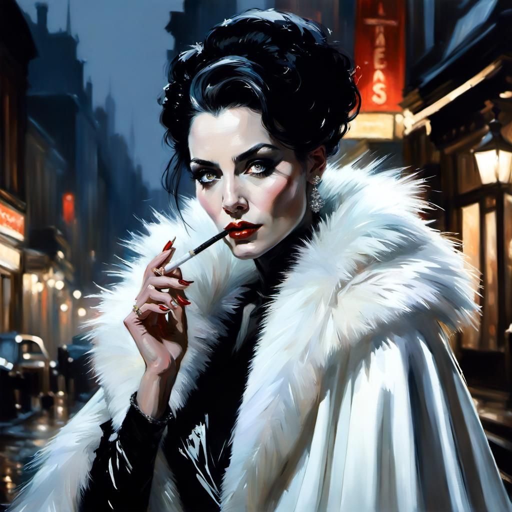 Glamorous Young Cruella De Vil in Dramatic Lighting