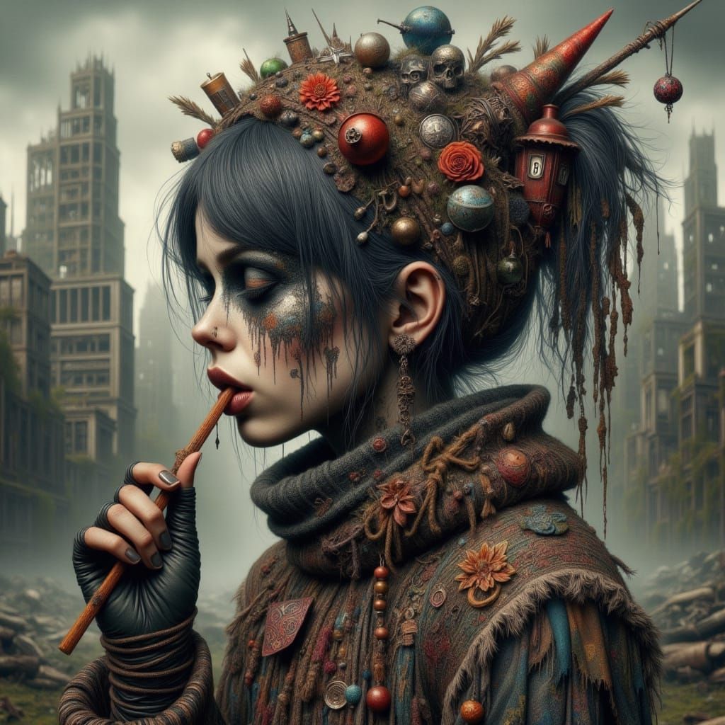 Surreal Girl in Dark Wonderland