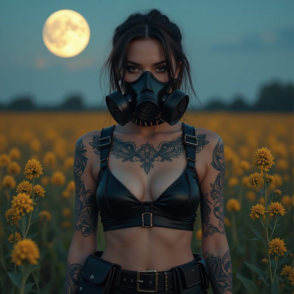 Woman in Gas Mask in Ambrosia Field: Post-Punk Style