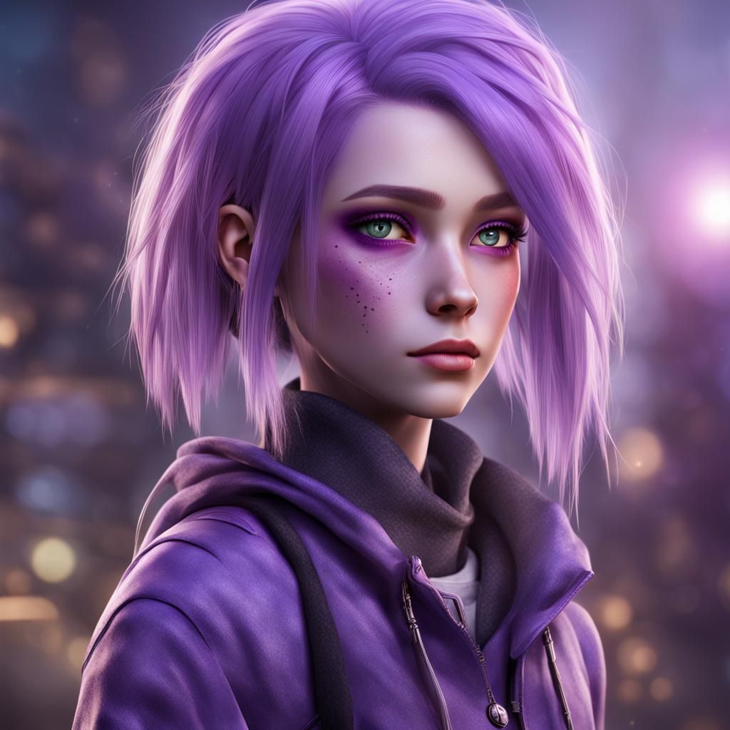 Purple-Clad Woman with Magical Features