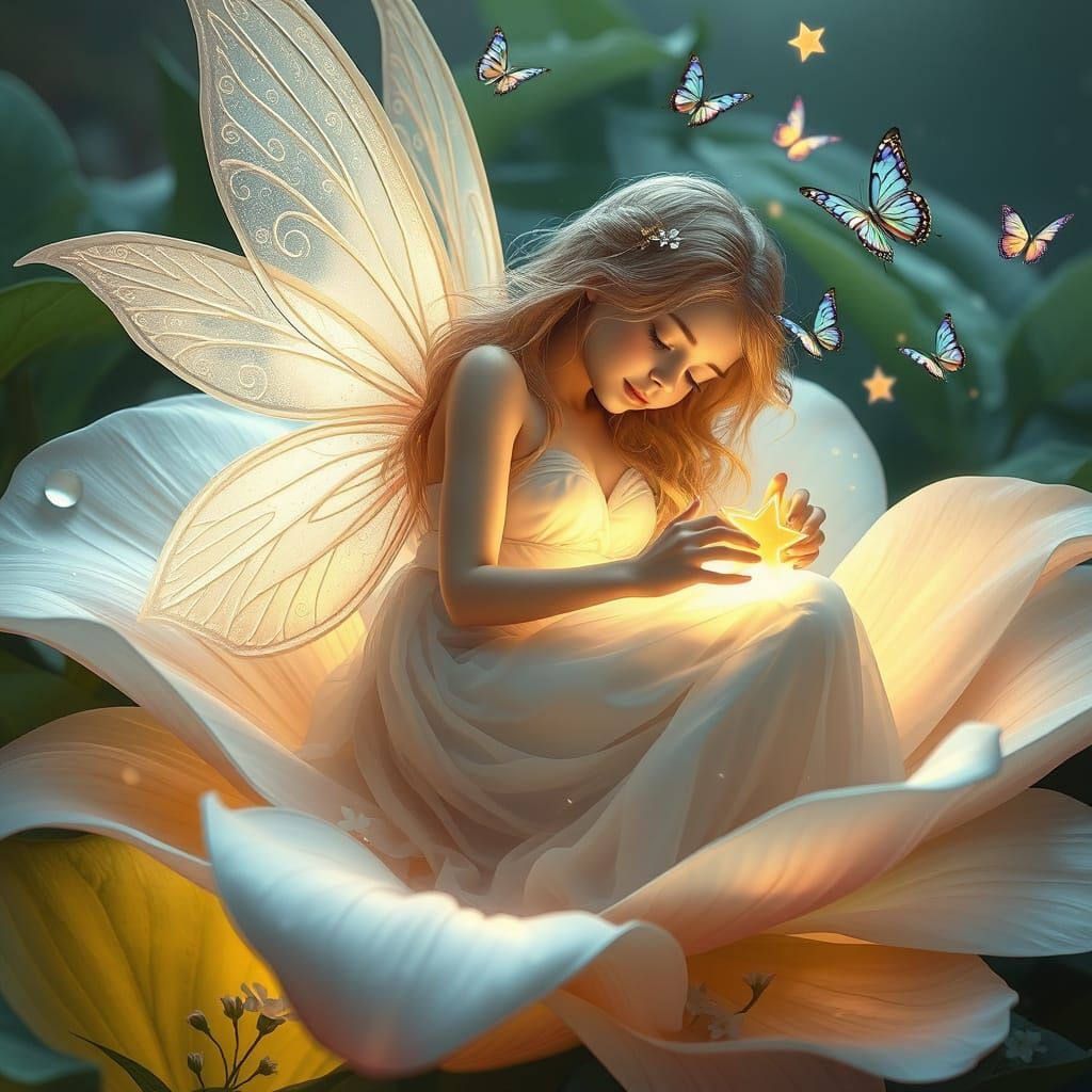 Serene Fairy in Pastel Hues Slumbers on Lily Petals
