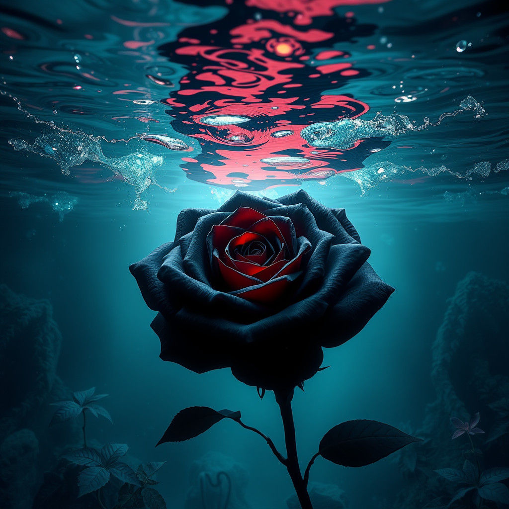 Black Rose Blooms in Enchanted Water World