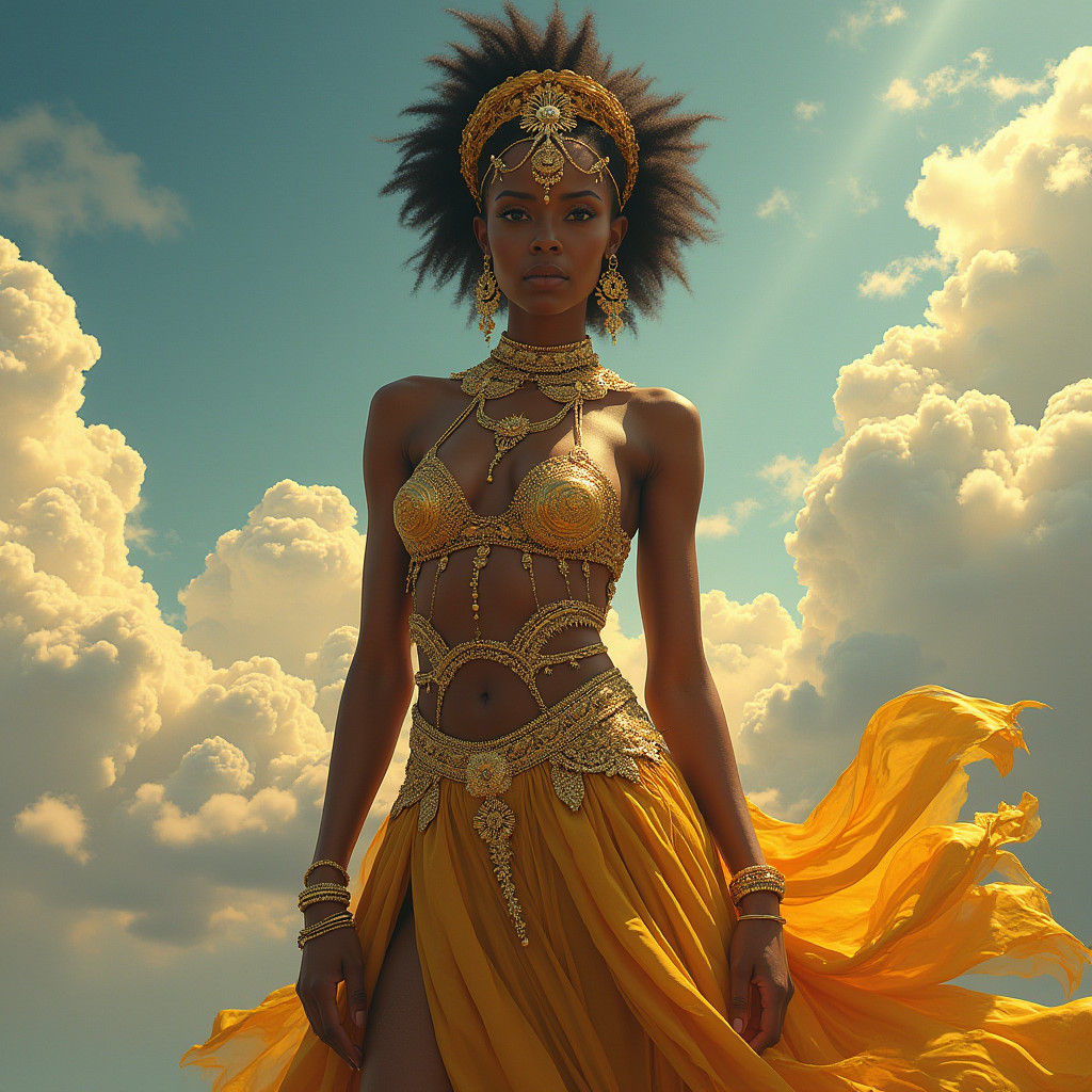 Woman in Golden African-Caribbean Attire