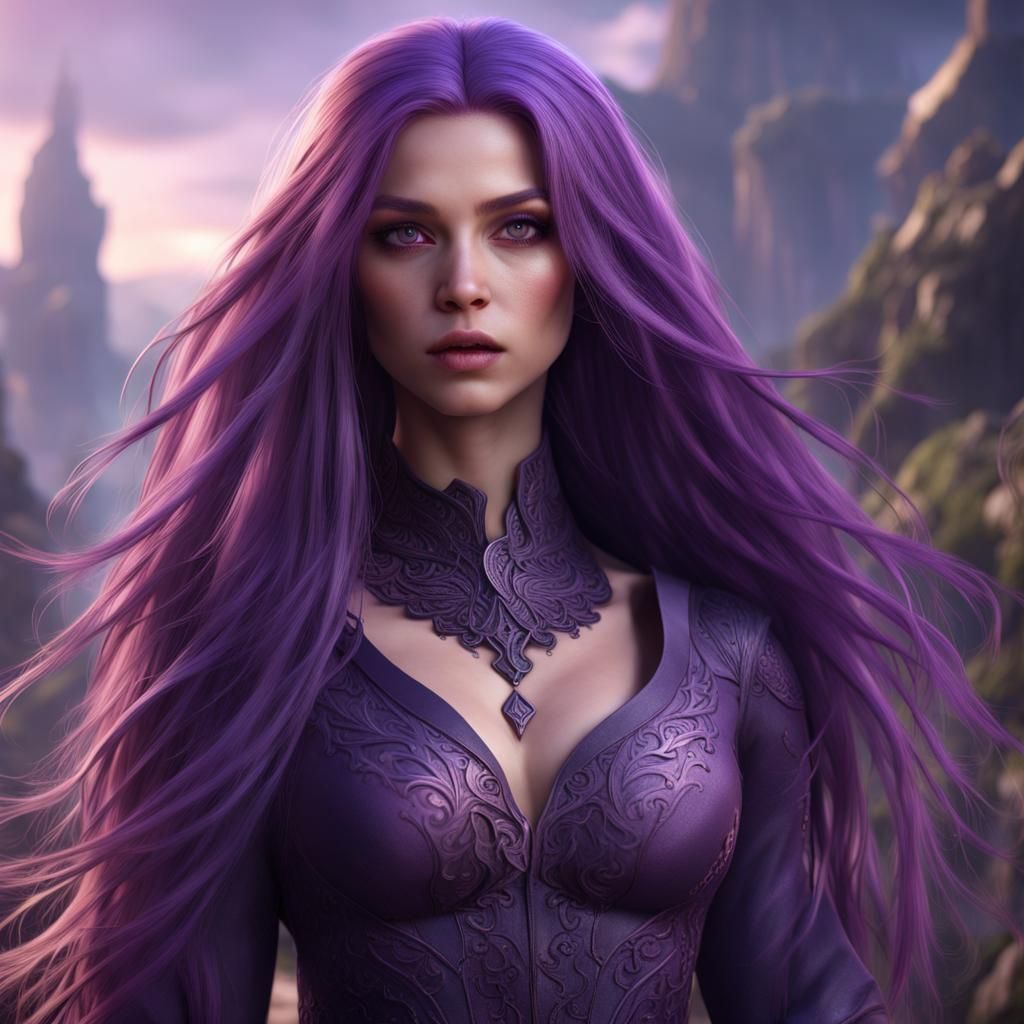 Girl with Purple Hair in Detailed Matte Painting