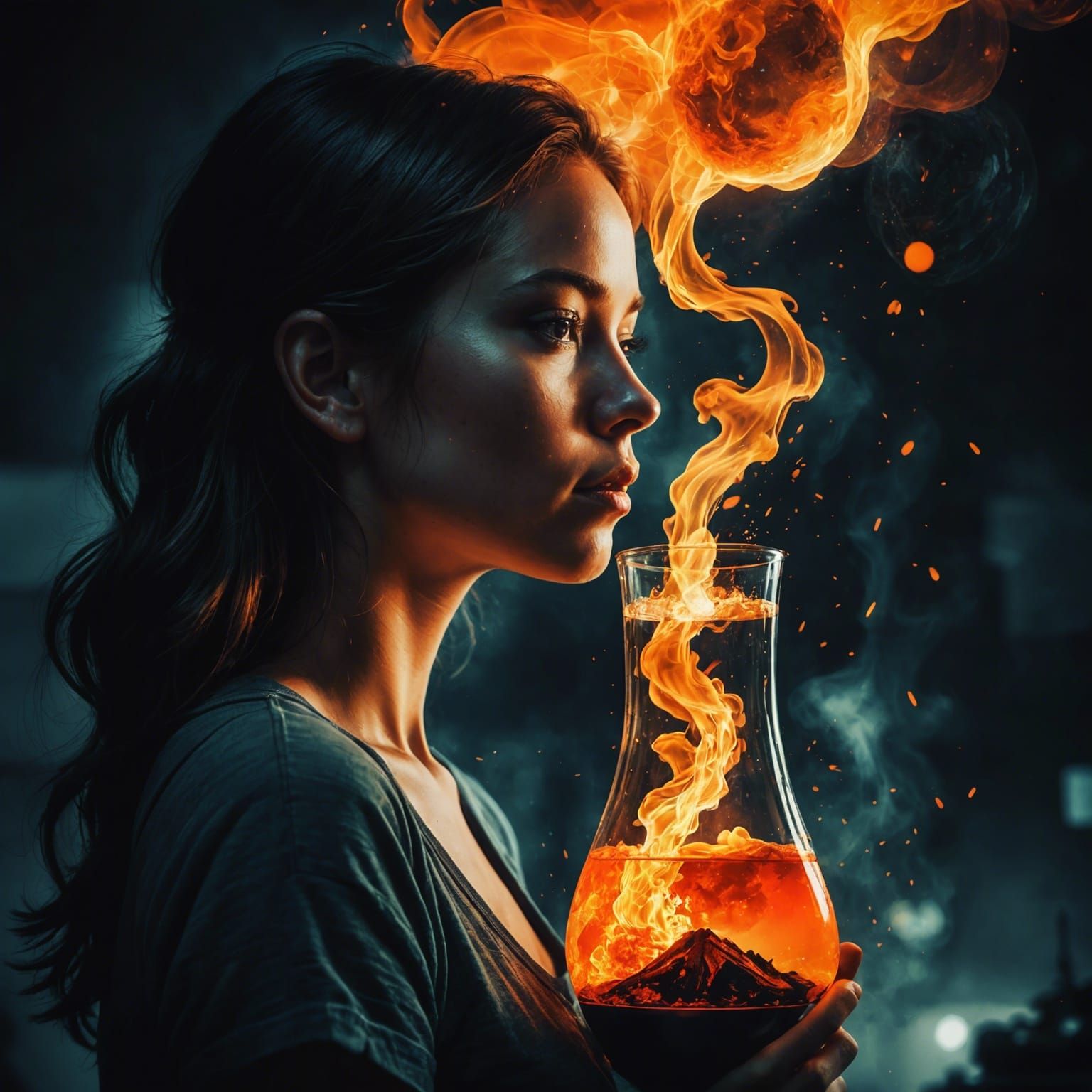 Radiant Girl Entranced by Lava Lamp