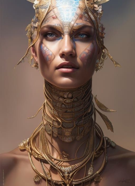 Tattooed Woman Portrait in Art Nouveau Style