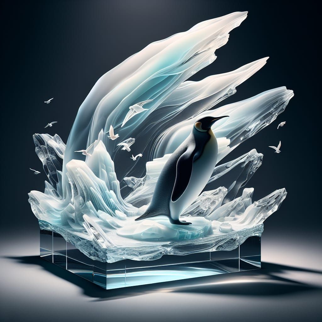 Murano Glass Penguin Sculpture on Iceberg