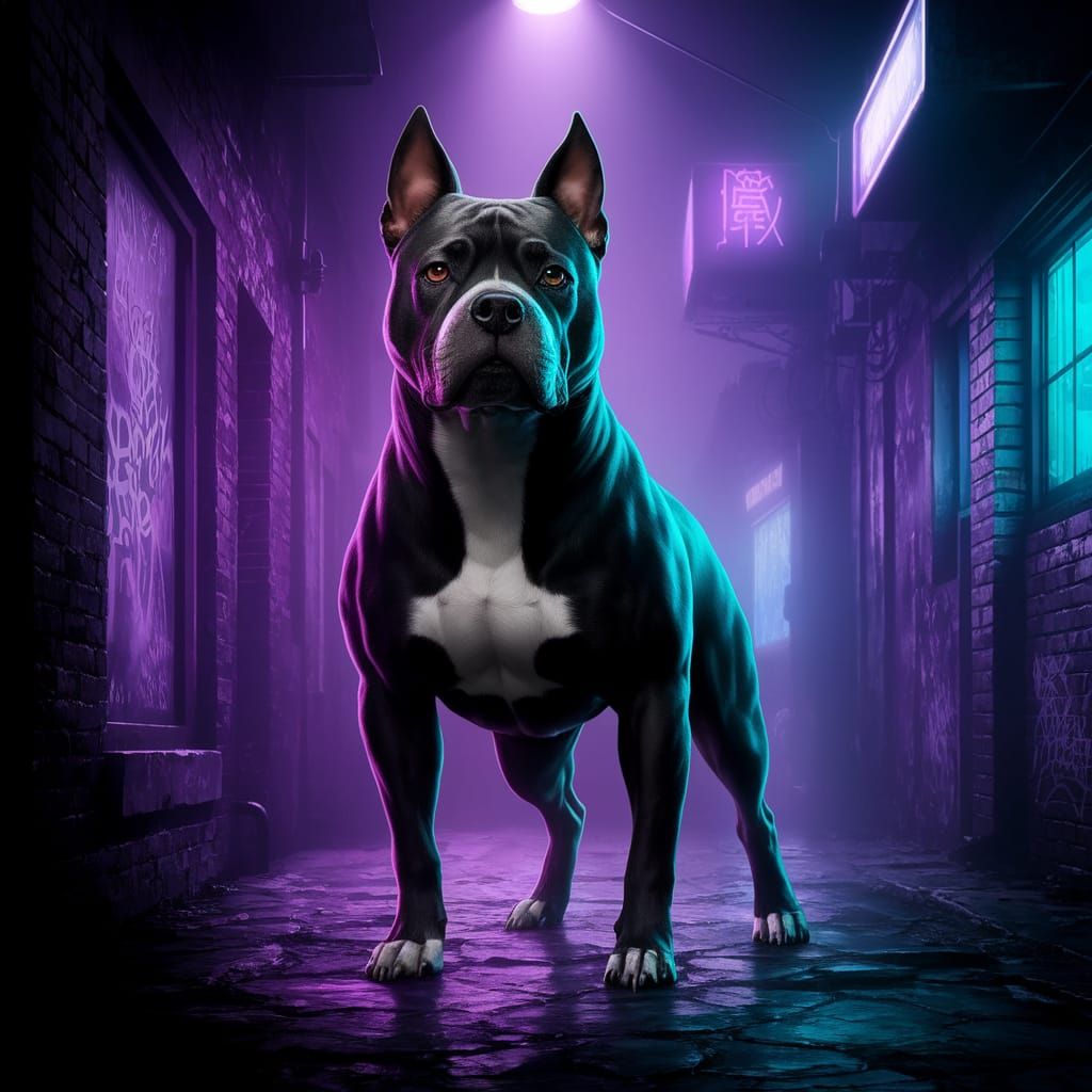 Confident American Staffordshire Terrier in Mystic Urban Sce...