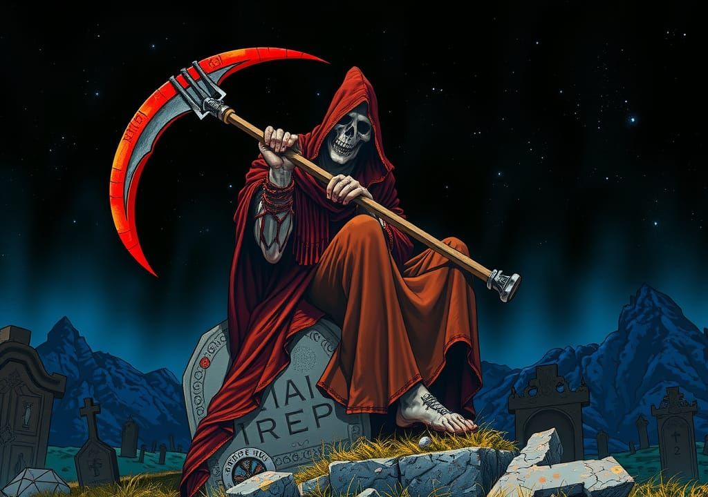 Grim Reaper in Moebius Style Illustration