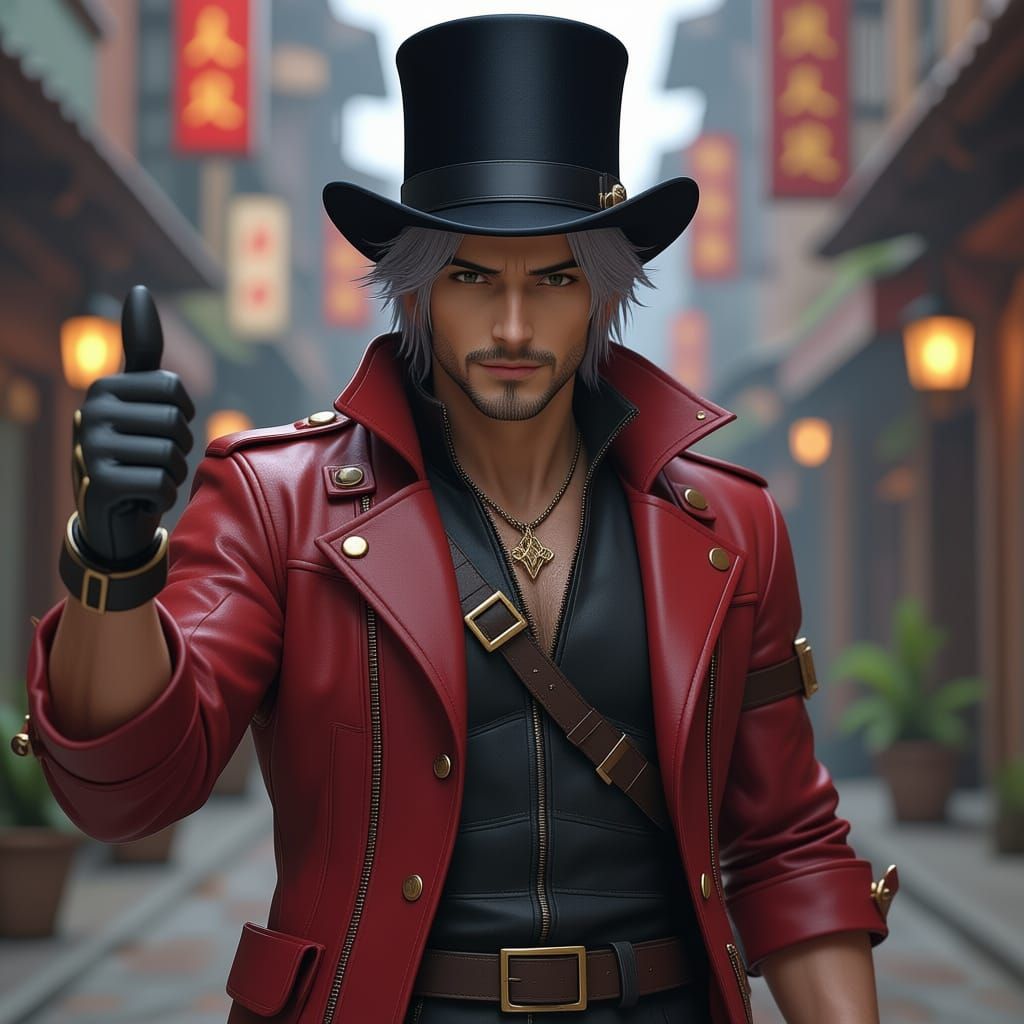 Dante Giving Thumbs Up in Detailed Anime Style