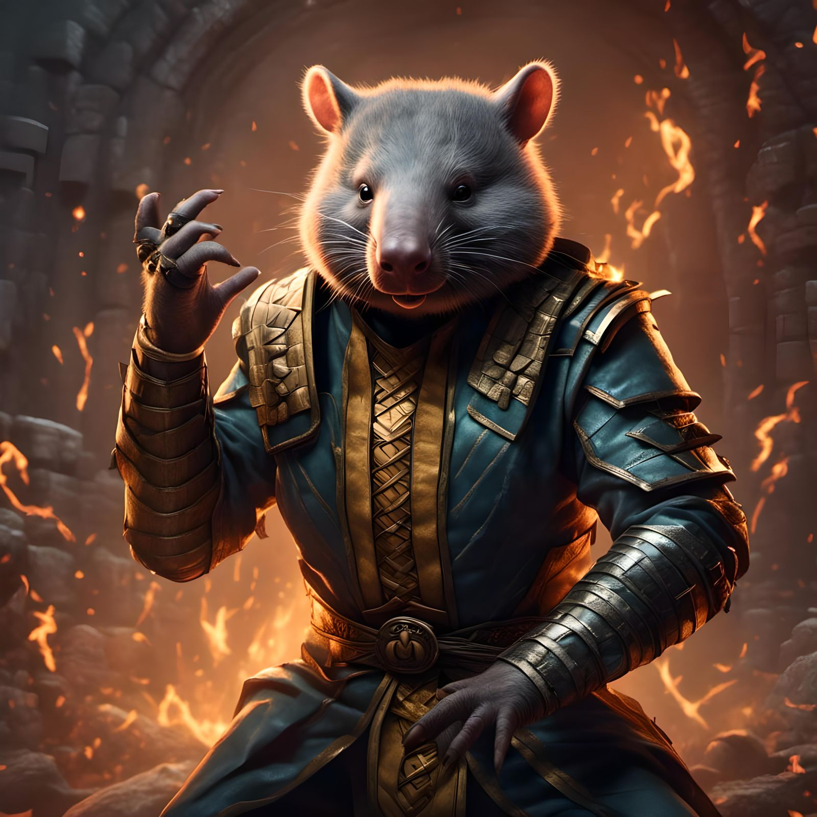 Anthropomorphic Wombat Fighter in Mortal Kombat Style