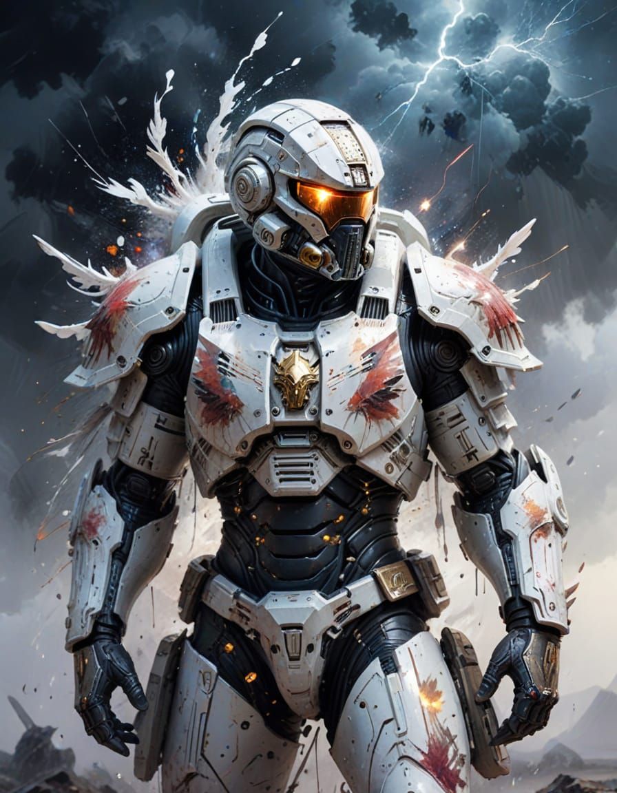 Futuristic Space Marine on Alien Battlefield