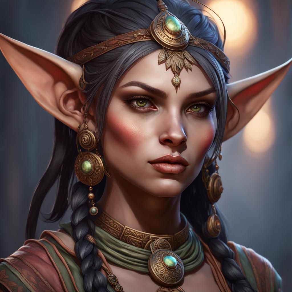 Gothic Goblin Woman Portrait in Hyperdetailed Style