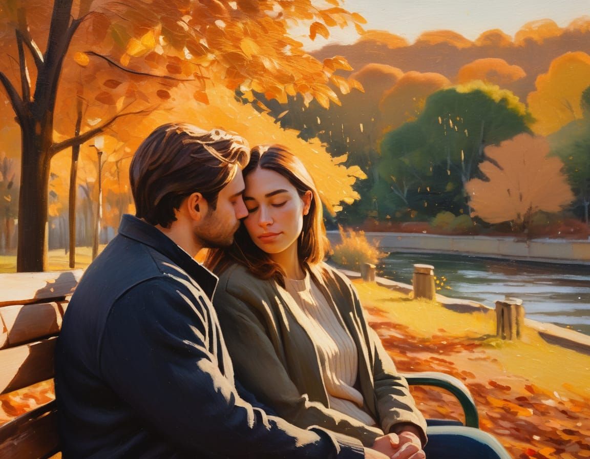 Cozy Autumn Intimacy as Impressionist Oil Painting