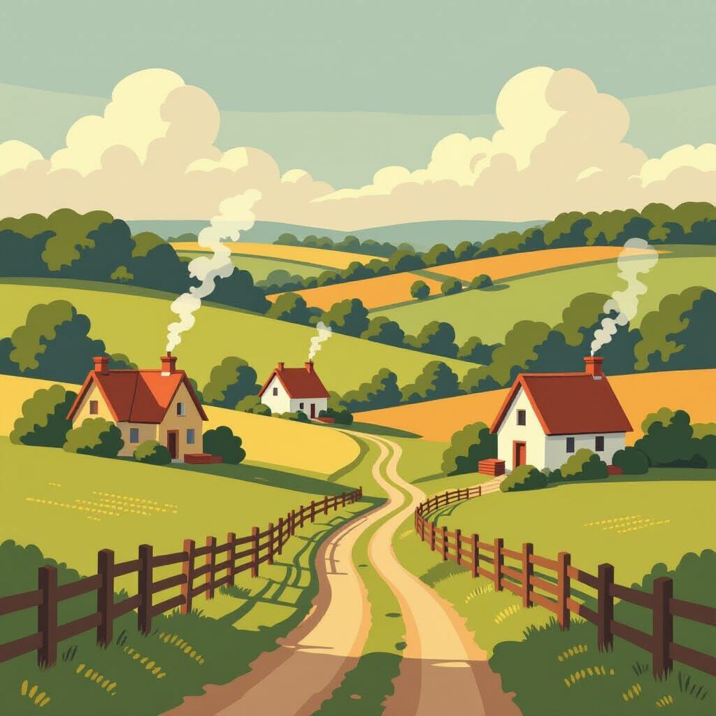 Idyllic Rural Scene in Warm Afternoon Light