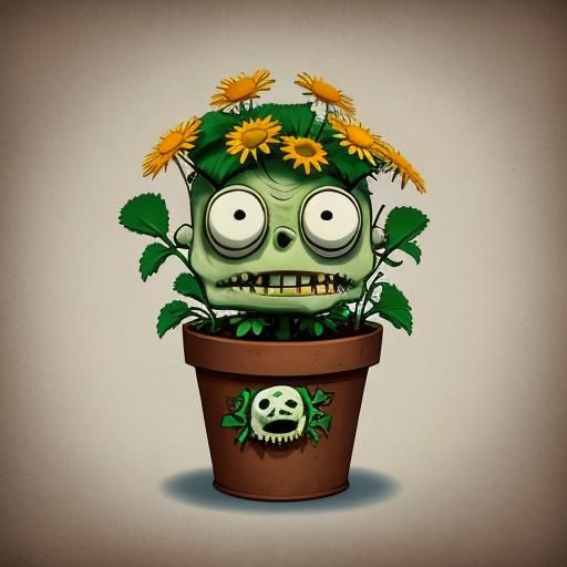 Cartoon Zombie with Daisy Flower Pot