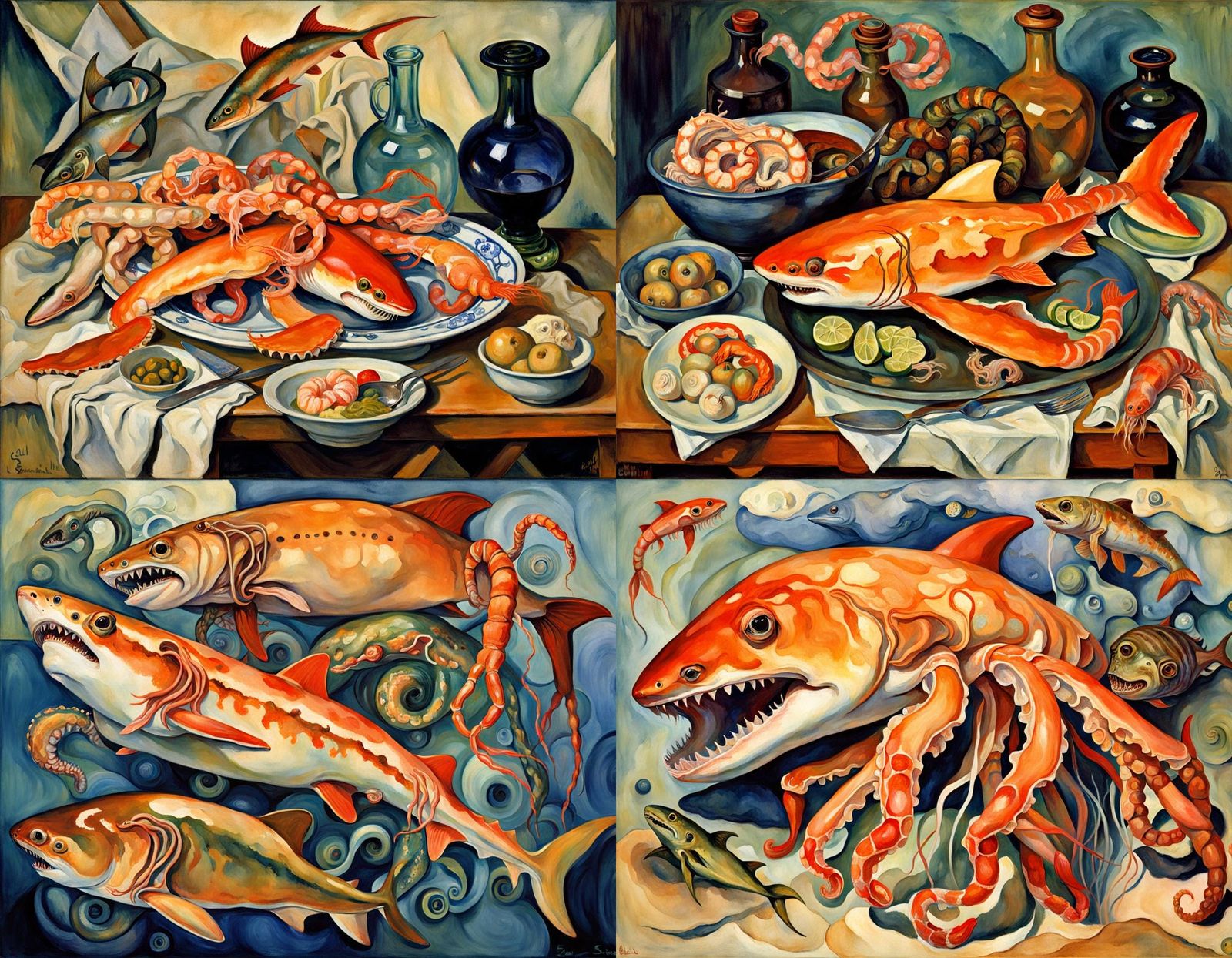 Surreal Calamari Shark Vivisection in Expressionist Style