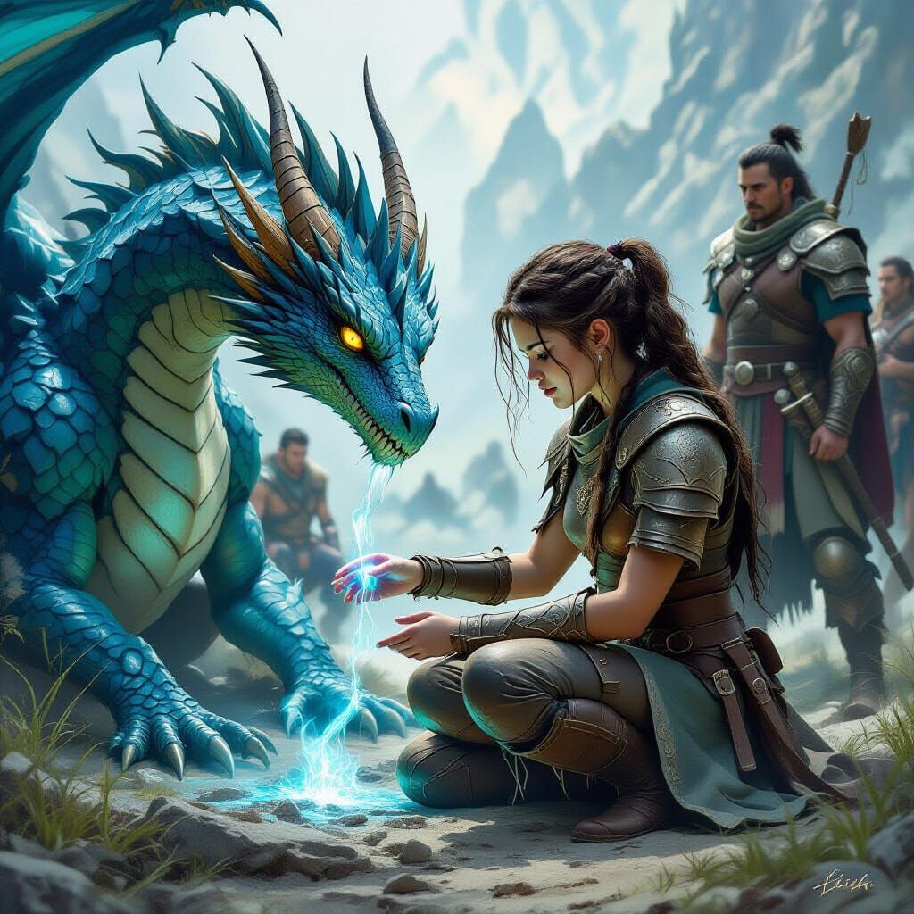 Healer and Dragon Spirit in Mystical Realm