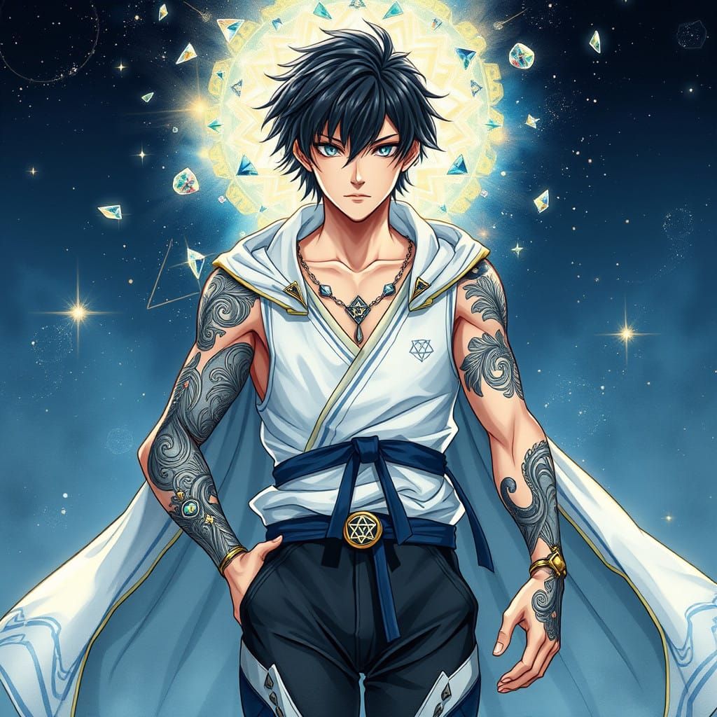 Anime God of Memories with Starlight Hair and Prismatic Aura