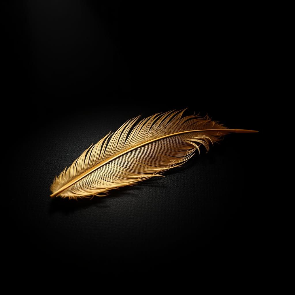 Golden Feather on Dark Surface