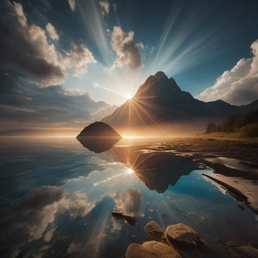 Mountain Lake Sunset in Photorealistic 3D Render