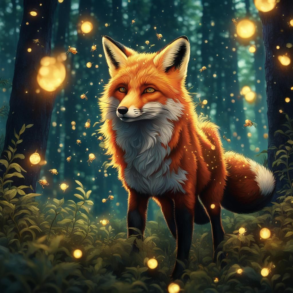 Fox in Firefly Forest: Cinematic Fantasy Art