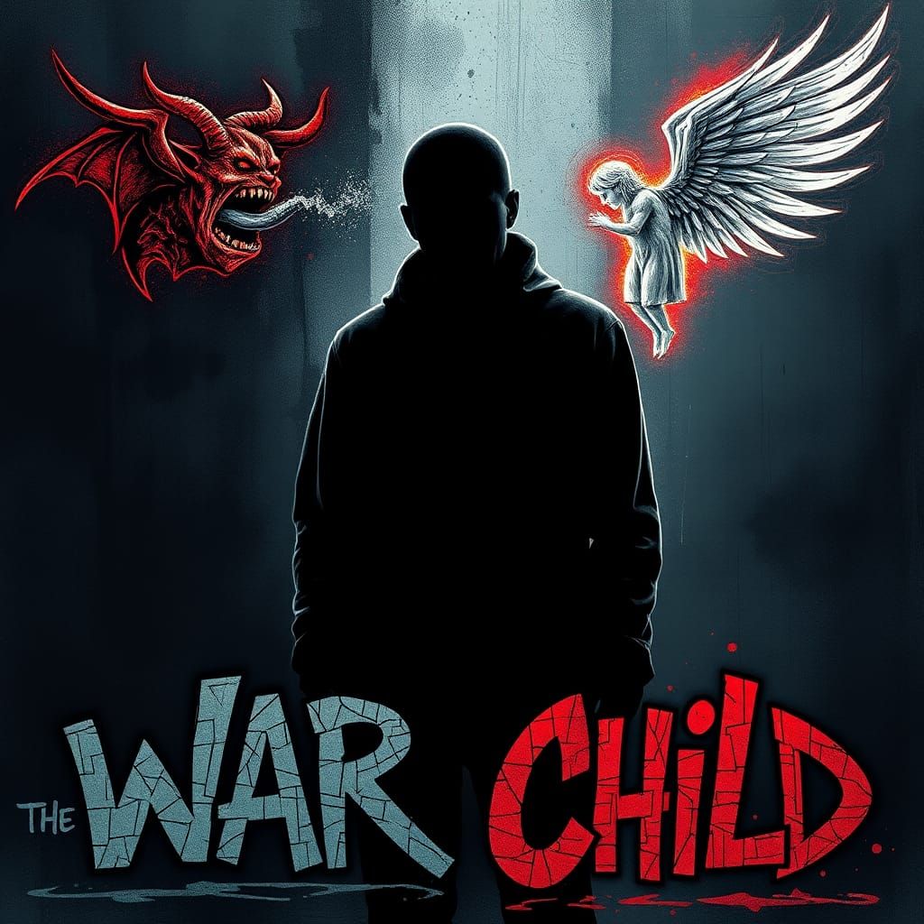 Contemplative Man Torn Between Good and Evil, in Digital Art