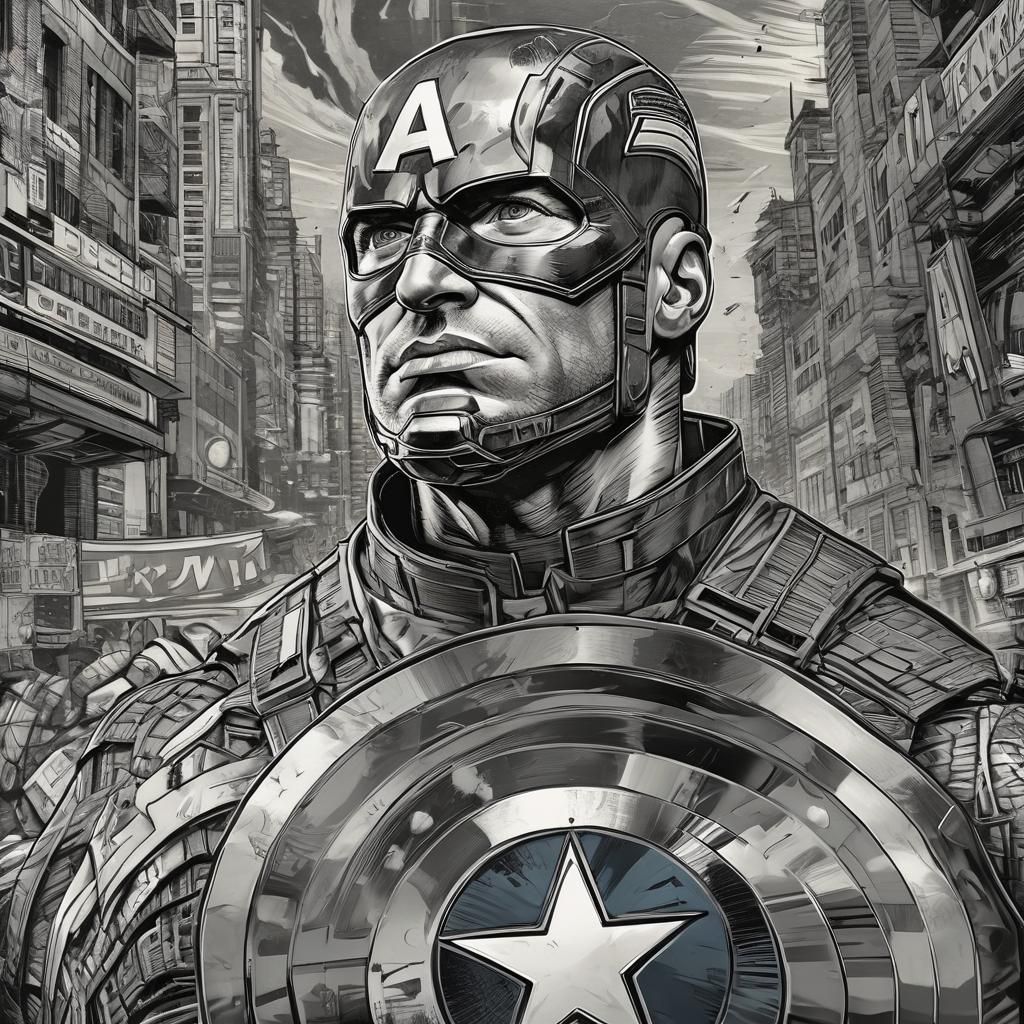 Captain America Pencil Sketch in Retro Comic Style