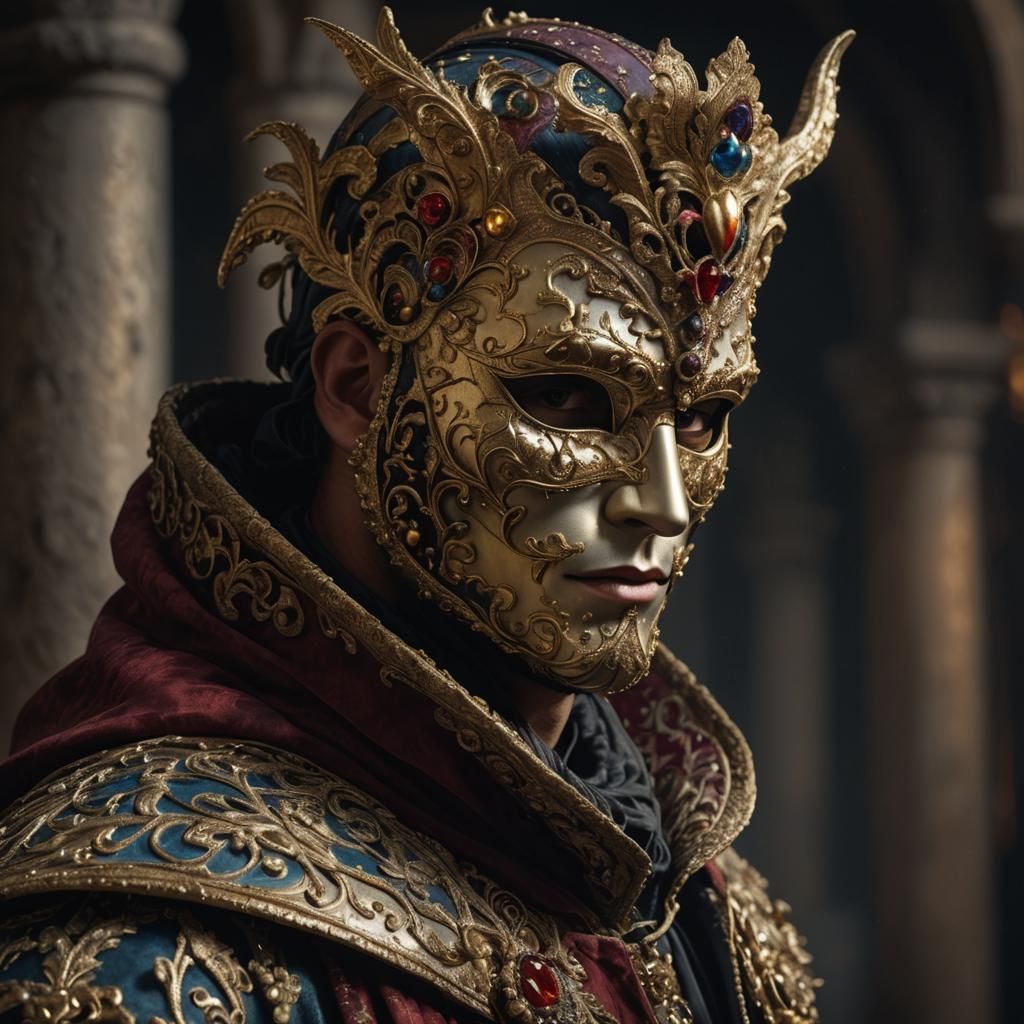 Hyperrealistic Venetian Mask Portrait