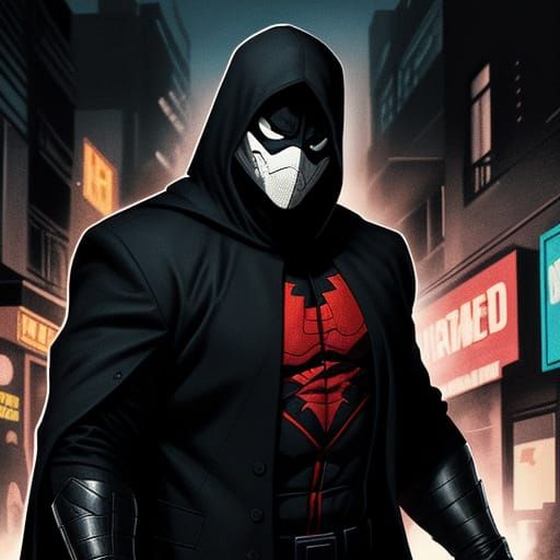 Ghostface Superhero Mask in Comic Style, Holding a Knife