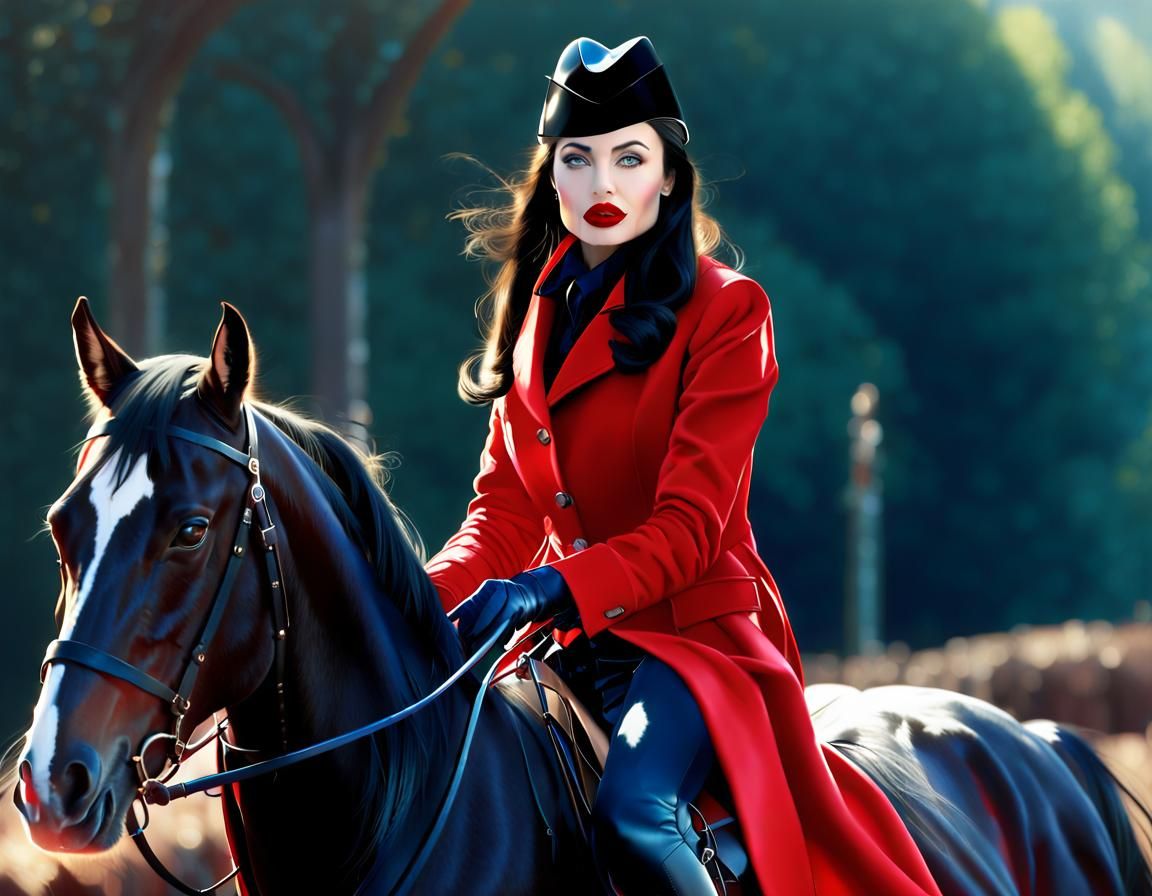 Equestrian Portrait with Flowing Hair, Art Nouveau Style