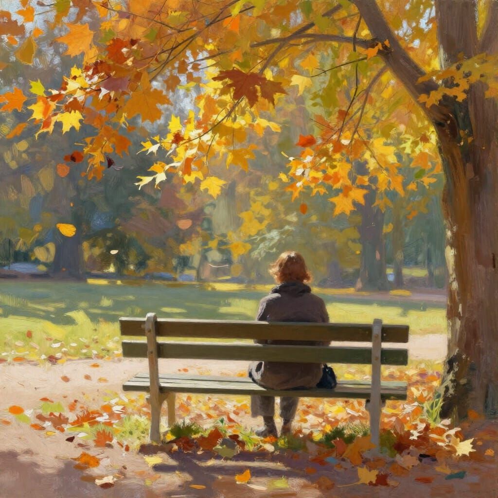 Solitary Figure in Dappled Autumn Sunlight