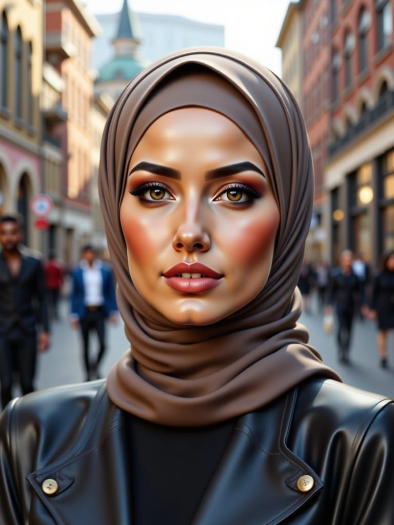 Woman in Modest Hijab in Modern City