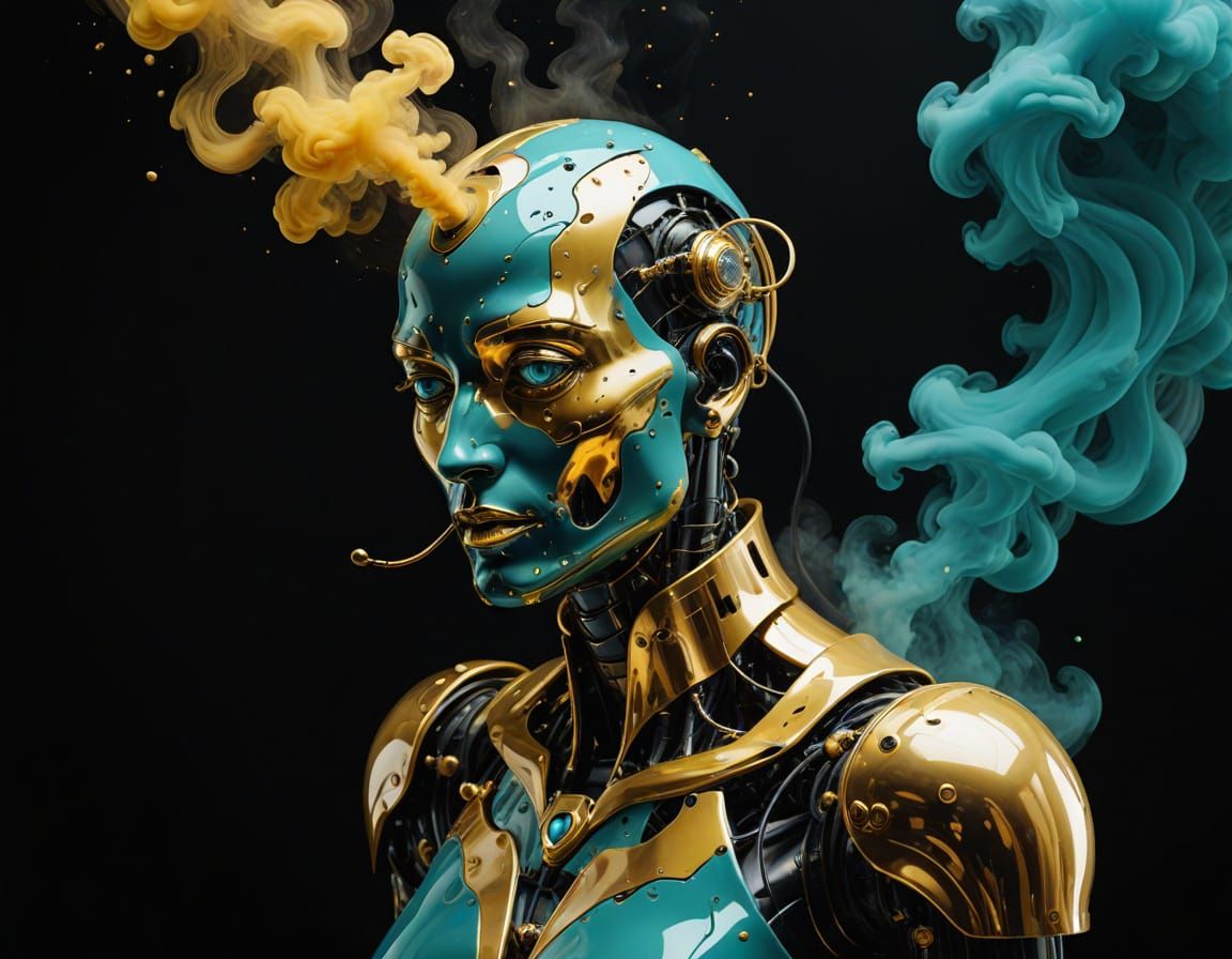 Surreal Robot Portrait with Golden Accents