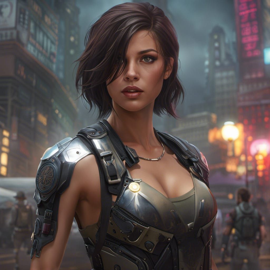 Cyberpunk Tomboy with Voluptuous Figure, 8k Masterpiece
