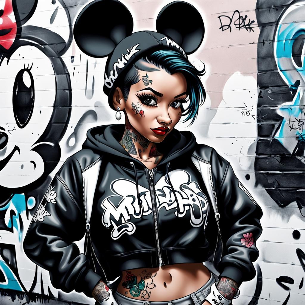 Hip Hop Minnie Mouse Cartoon Portrait for Coloring